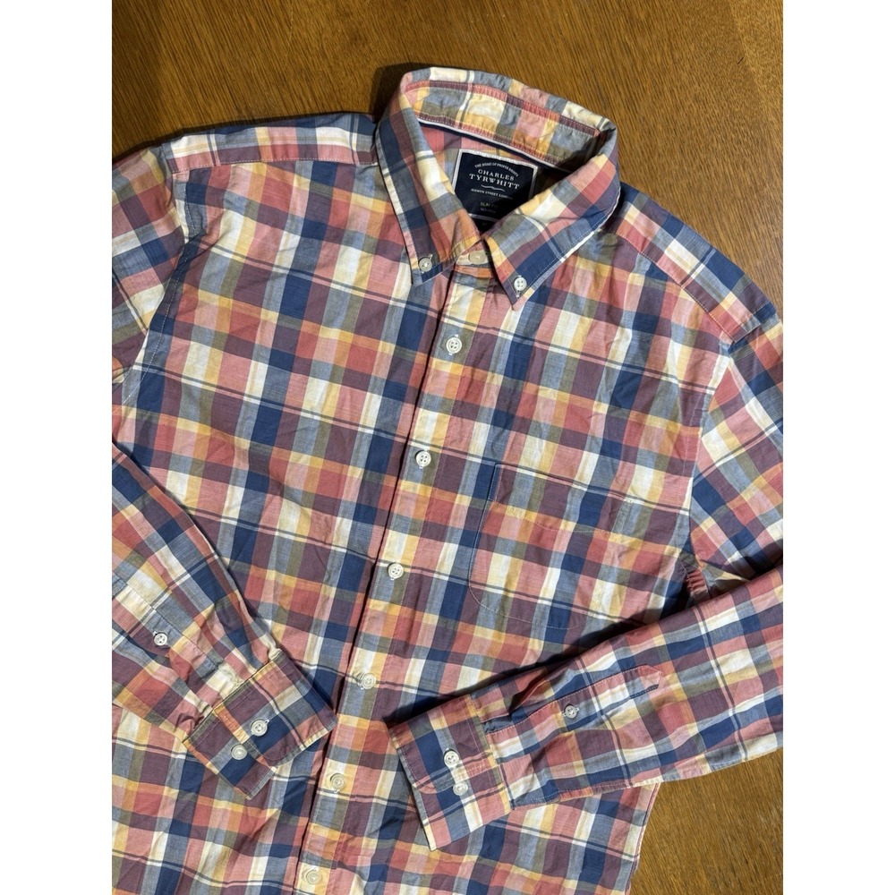Charles Tyrwhitt Shirt M Slim Fit Madras Plaid Button Down Cotton Casual